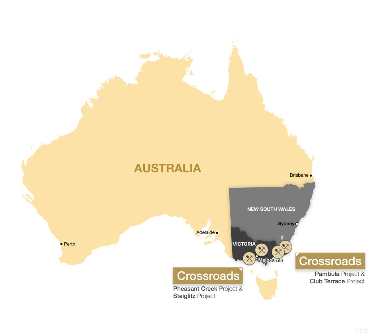 Crossroads Gold Australia Project Locator Map